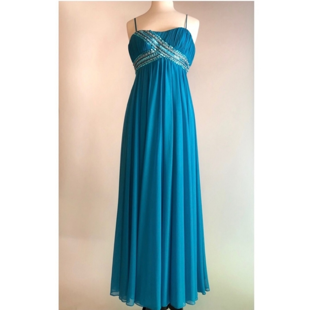 AIDAN MATTOX Strapless Maxi Gown Dress - Teal, beaded bust - Sz 2 - NEW w/Tags!!